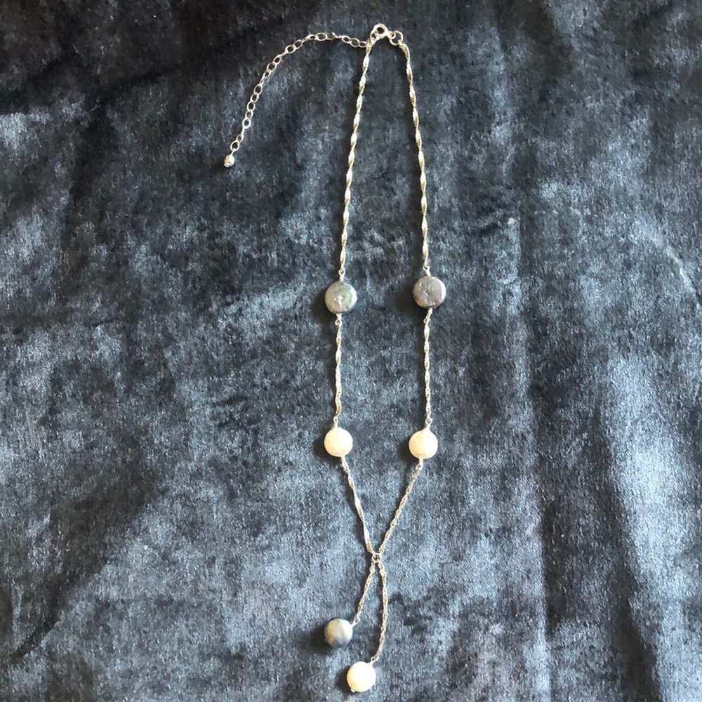 Sterling silver and freshwater disc pearl lariat necklace